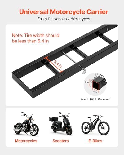VEVOR Motorcycle Carrier, 500 lbs Capacity, Heavy Duty Steel Hitch Mount Rack - Image 6