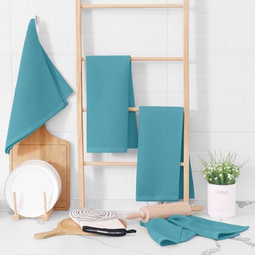 Homaxy 100% Cotton Waffle Weave Kitchen Dish Towels 12-Pack, Lake Blue - Image 6