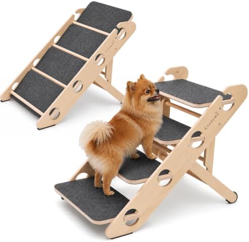 2-in-1 Dog Stairs/Ramp with 4 Steps, 2 Adjustable Height Pet Steps by Crazyou