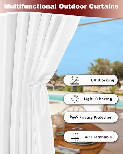 White Grommet Outdoor Curtains for Patio Waterproof 8 Pcs 54x120 In - Image 3