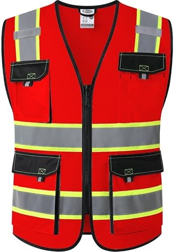 JKSafety Safety Vest for Men Women Hi Vis Reflective Vest JK220 Red 5XL by JKSafety