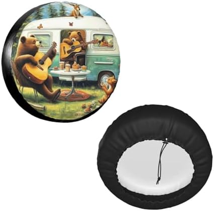 Forest Bear Playing Music Universal Spare Tire Cover, 14 Inch, Cute Waterproof - Image 2