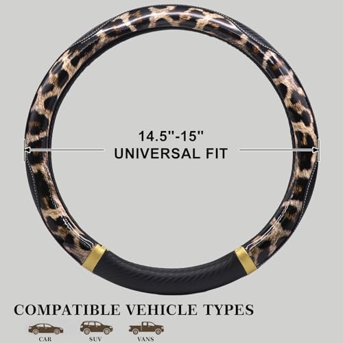 KAFEEK Dark Brown Leopard Print Steering Wheel Cover - Image 6
