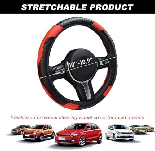 DXNQ Car Steering Wheel Cover, 15 Inch Carbon Fiber Leather Stitching Color - Image 2