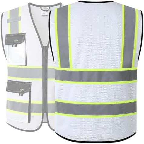 JKSafety Safety Vest for Men Women Hi Vis Reflective Vest JK220 White L - Image 5