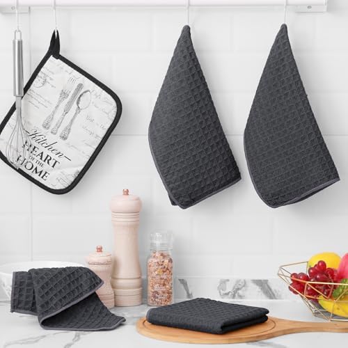 Homaxy Microfiber Waffle Weave Kitchen Dish Cloths, 8 Pack, Dark Grey - Image 5