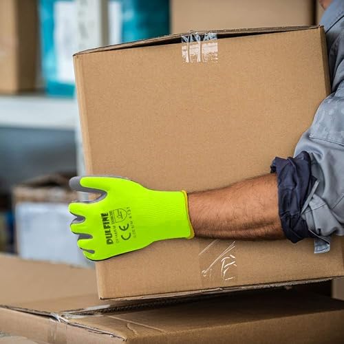 DULFINE Safety Work Gloves for Men & Women 12 Pairs, PU Coated Yellow L - Image 3