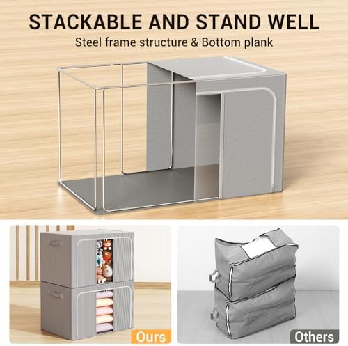 Clothes Storage Bins with Metal Frame Foldable Storage Box Clothes Organizers - Image 3