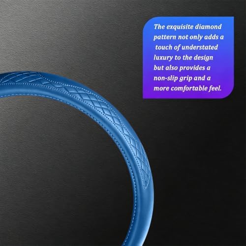 AUCELI 14.5-15 Inch Steering Wheel Cover Non-Slip Leather, Dark Blue - Image 2