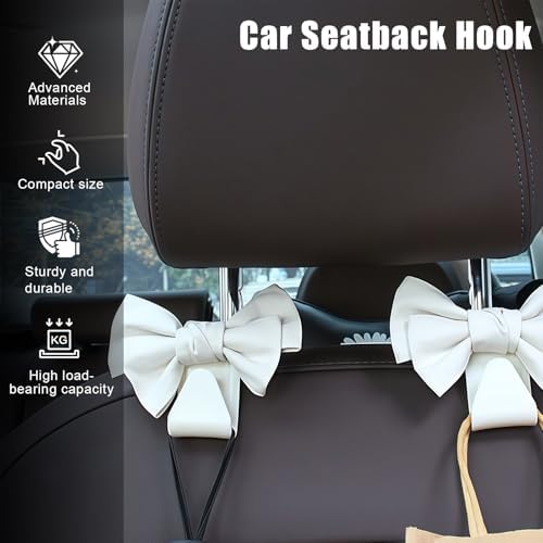 2 PCS Car Seat Headrest Hooks, Cute Bow Purse Hook Hanger - Image 3