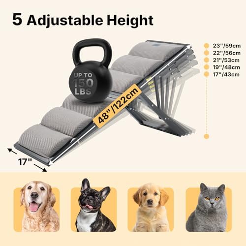 Veehoo Foldable Dog Ramp for Bed Couch Large Dogs, Adjustable 17-23'' High - Image 3