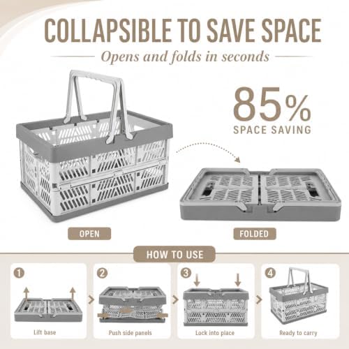 CYEAH 3 Pack Collapsible Shopping Baskets, 20L Foldable Plastic Storage Crates - Image 4