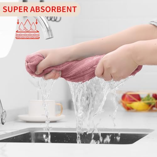 Homaxy 100% Cotton Waffle Weave Kitchen Dish Cloths 6-Pack, Dried Rose - Image 3