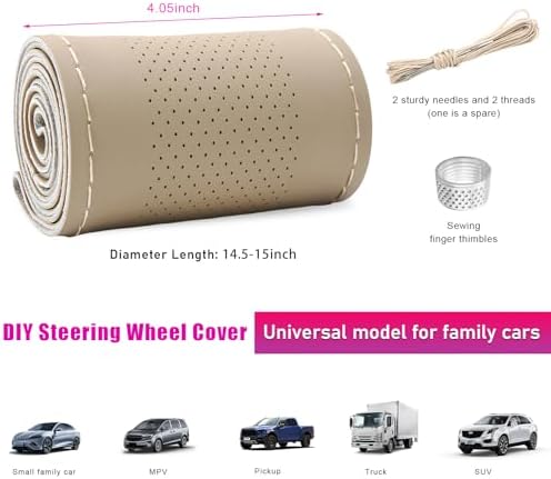 Ziciner Genuine Leather Steering Wheel Cover, Stitch on Wrap, Breathable - Image 2