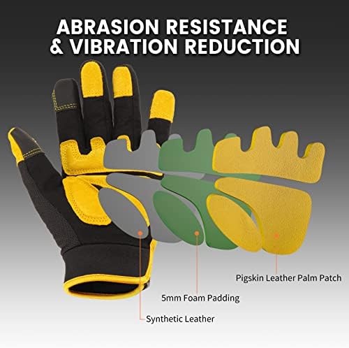 Mens Work Gloves, Synthetic Leather Mechanic Gloves, Touchscreen, Construction - Image 2