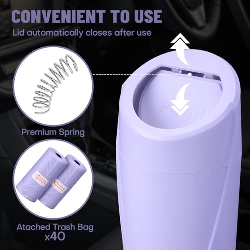 Car Trash Can Bin with Lid-2 Packs Car Garbage Can Cup Holder-Light Purple Mini - Image 7