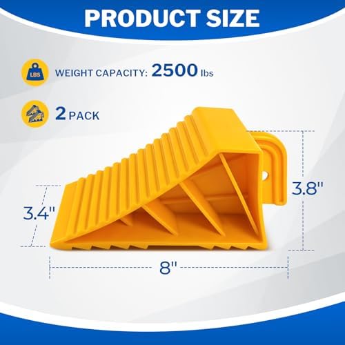 ROBLOCK 2 PCS Wheel Chocks for Travel Trailers, Heavy Duty Yellow Tire Stoppers - Image 2