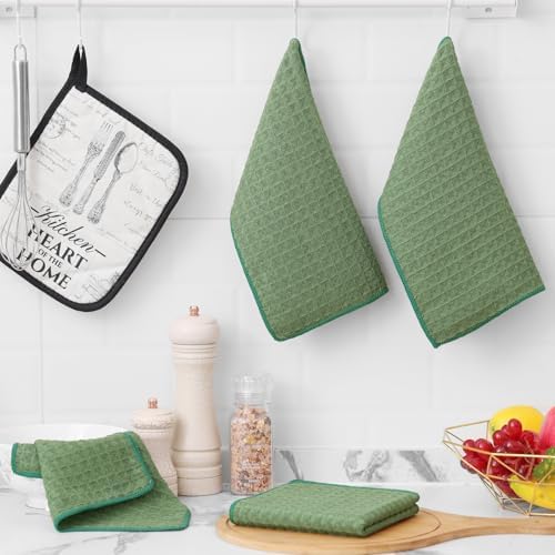 Homaxy Microfiber Kitchen Towels and Dishcloths Sets, 8 Pack, Grass Green - Image 5