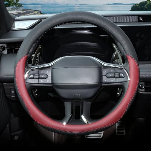 Valleycomfy Microfiber Leather Steering Wheel Cover 14.5"-15" Wine red - Image 2