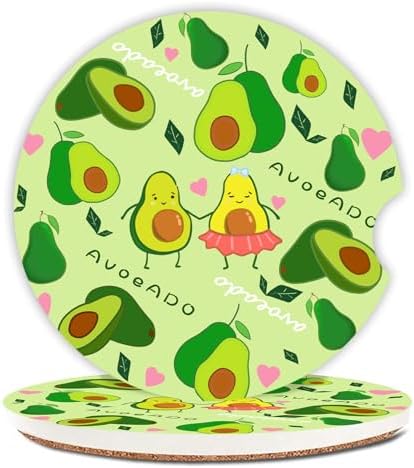 Cute Avocado Car Coasters: Pack of 2, Absorbent Ceramic Drink Cup Holder by Unknown