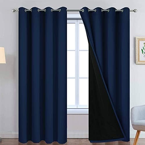 Yakamok Navy Blue 100% Blackout Curtains 96 Inches Long 52" Wide, 2 Panels by Yakamok