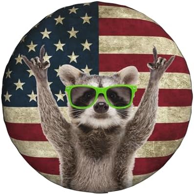 Spare Tire Cover for RV Camper Funny Cute Raccoon American Flag, Weatherproof - Image 2
