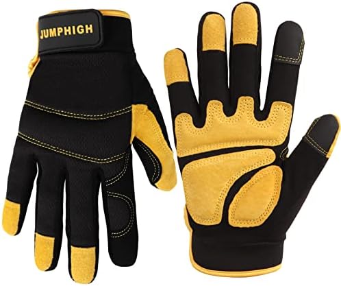 Mens Work Gloves, Synthetic Leather Mechanic Gloves, Touchscreen, Construction by JUMPHIGH