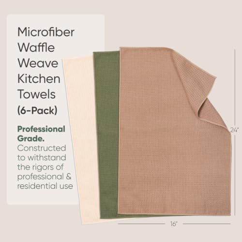Kitchen Towels, Waffle Weave Microfiber, Sand Olive Tan, 6 Pack - Image 2