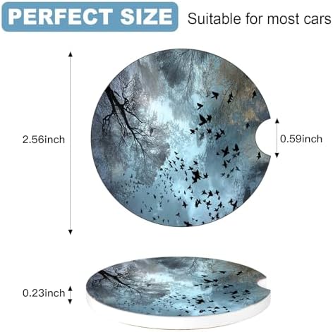 Ceramic Car Cup Holder Coasters Set of 2, 2.56 in Forest Bird - Image 2