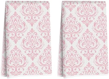 2 Pcs Pink Art Kitchen Towels Decorative Hand Towels by Blue+Leaves