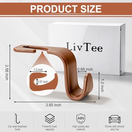 LivTee Car Seat Headrest Hook, Auto Seat Hook Hangers Organizer Interior - Image 3