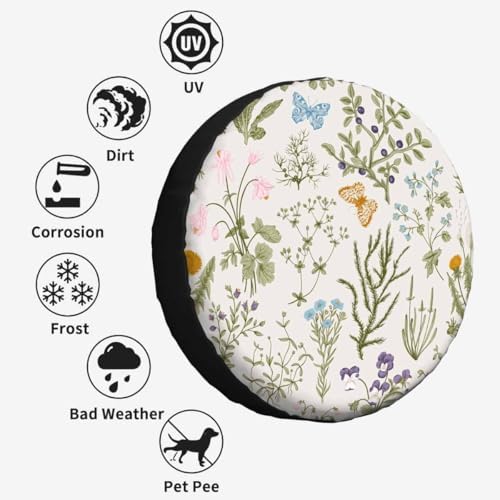 Vanilla Wildflowers Spare Tire Cover 17 inch Wheel Colorful Plants Protectors - Image 6