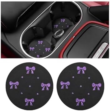 2PCS Car Coasters Rhinestone Bow Cup Holder Pad Anti-Slip Purple by KHGUZ