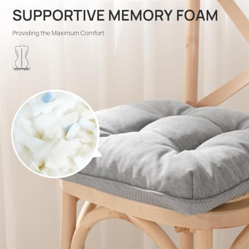 Love's cabin Memory Foam Chair Cushions Set of 4, 19 Inch, Light Grey - Image 3