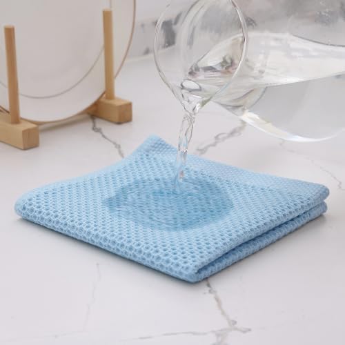 Kitinjoy 100% Cotton Waffle 8-Pack Kitchen Towels, Sky Blue - Image 3
