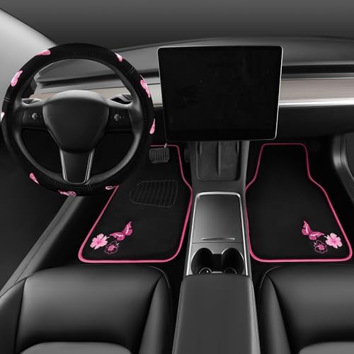 CAR PASS Embroidery Butterfly Steering Wheel Cover and Waterproof Car Floor Mats - Image 2