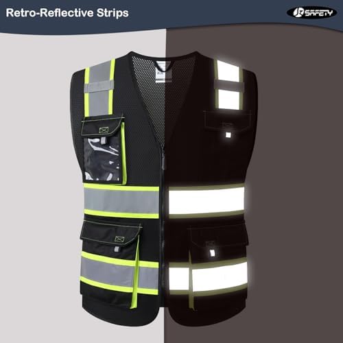 JKSafety Safety Vest for Men Women Hi Vis Reflective Vest JK220 Black 2XL - Image 2
