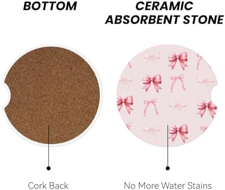 Pink Bow Car Cup Coaster 2 Pack Ceramic Absorbent Car Coasters 2.56 Inch - Image 2