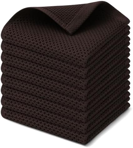 Kitinjoy 100% Cotton Waffle 8-Pack Kitchen Towels, Dark Brown by Kitinjoy