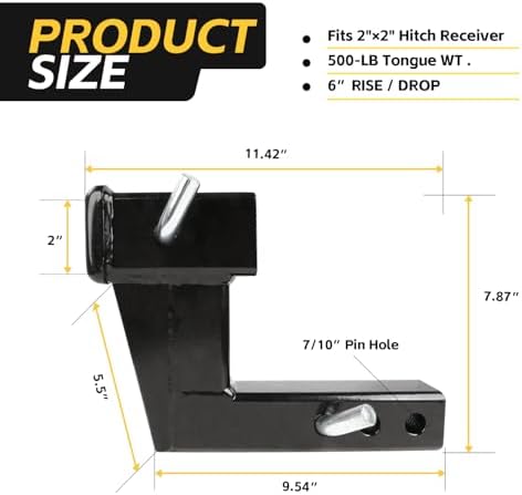 MaxxHaul Trailer Hitch Riser for 2" Receivers, 500 lb Tongue Weight, - Image 2