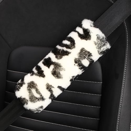 AOGELAN Fluffy Fuzzy Genuine Sheepskin Car Seat Belt Covers - Image 2