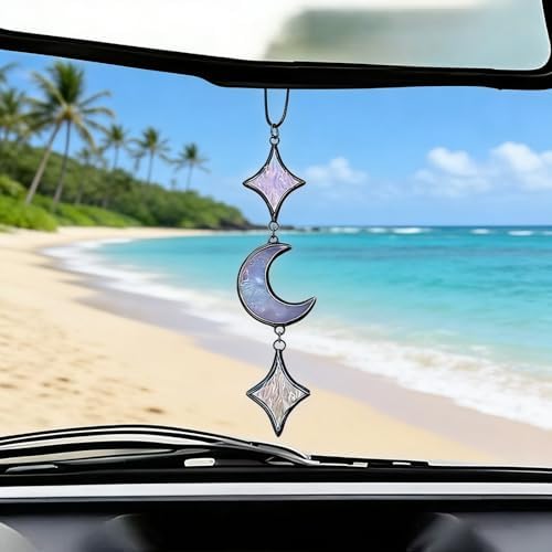 Moon Car Charm Star Rear View Mirror Accessories Cute witchy Hanging Decor by BYXVSBYS