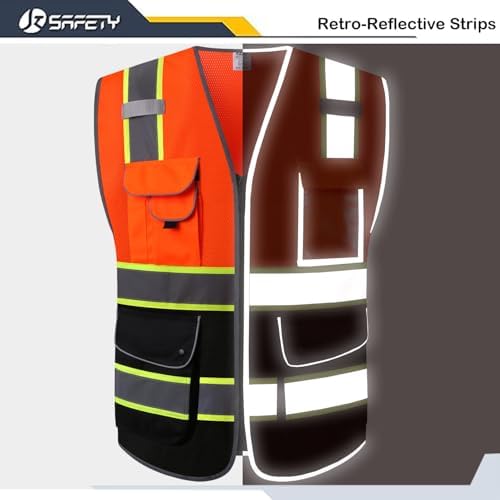 JKSafety Safety Vest for Men Women Reflective Hi Vis JK100 OBlack 2XL - Image 4
