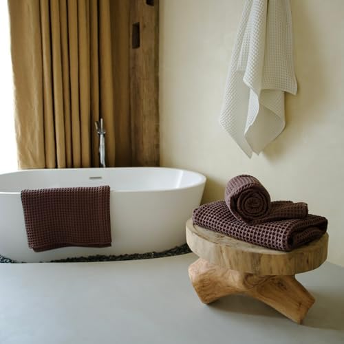 Luxury Organic Japanese Cotton Waffle Bath Towel | Thick, Quick Dry Bathroom - Image 3
