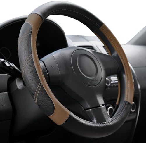 Elantrip Leather Steering Wheel Cover 14 1/2 to 15 inch Universal Padded Soft by Elantrip