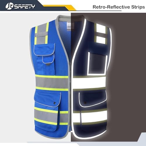 JKSafety Hi Vis Safety Vest for Men Women Cushioned Collar JK101 Blue XL - Image 3