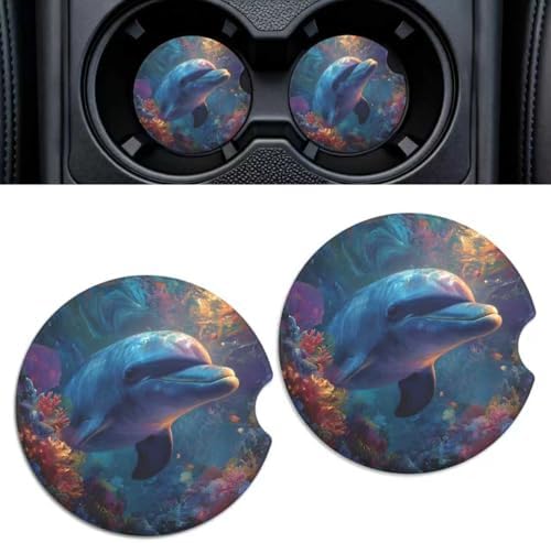 Car Cup Holder Ceramic Coasters 2 Pack, 2.56 in Anti Slip Absorbent Coaster by Rueneaj