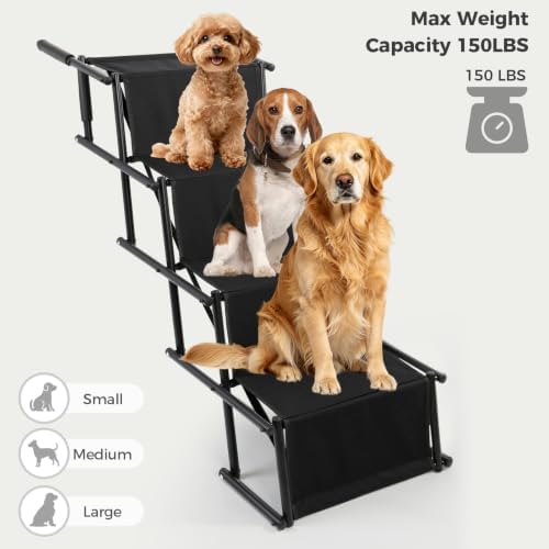 KARAOK Foldable Dog Stairs for Car SUV, Pet Stairs for Large Dogs, 4-Step - Image 2