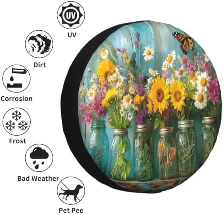 Colorful Flower Spare Tire Cover Waterproof Wheel Cover 16 Inch Universal Fit - Image 6