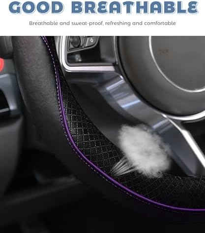 Steering Wheel Cover, Car Accessories 14.5-15 Inch Leather Steering Wheel Cover - Image 4